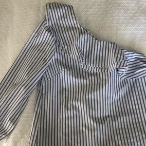 JCrew one shoulder white and navy top